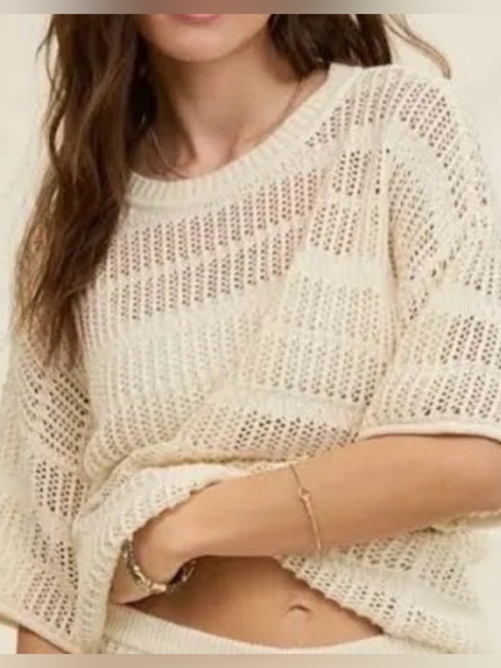 aerie Cream Open-Knit Short Sleeve Crew fit XS-S or medium